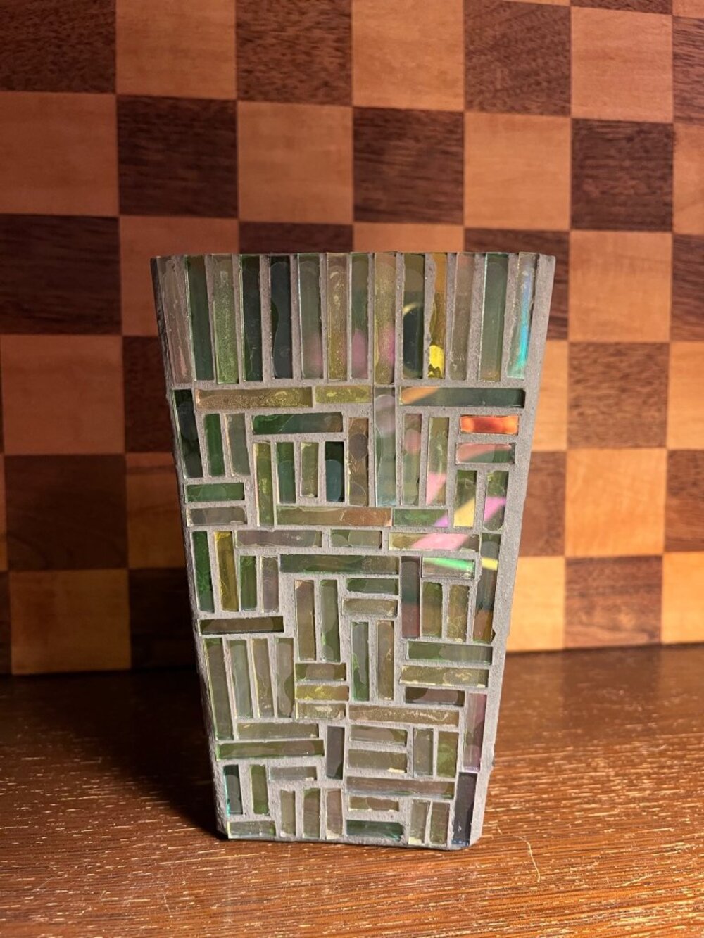 MCM Green Mosaic Stained Glass Votive Vase Planter A1193
